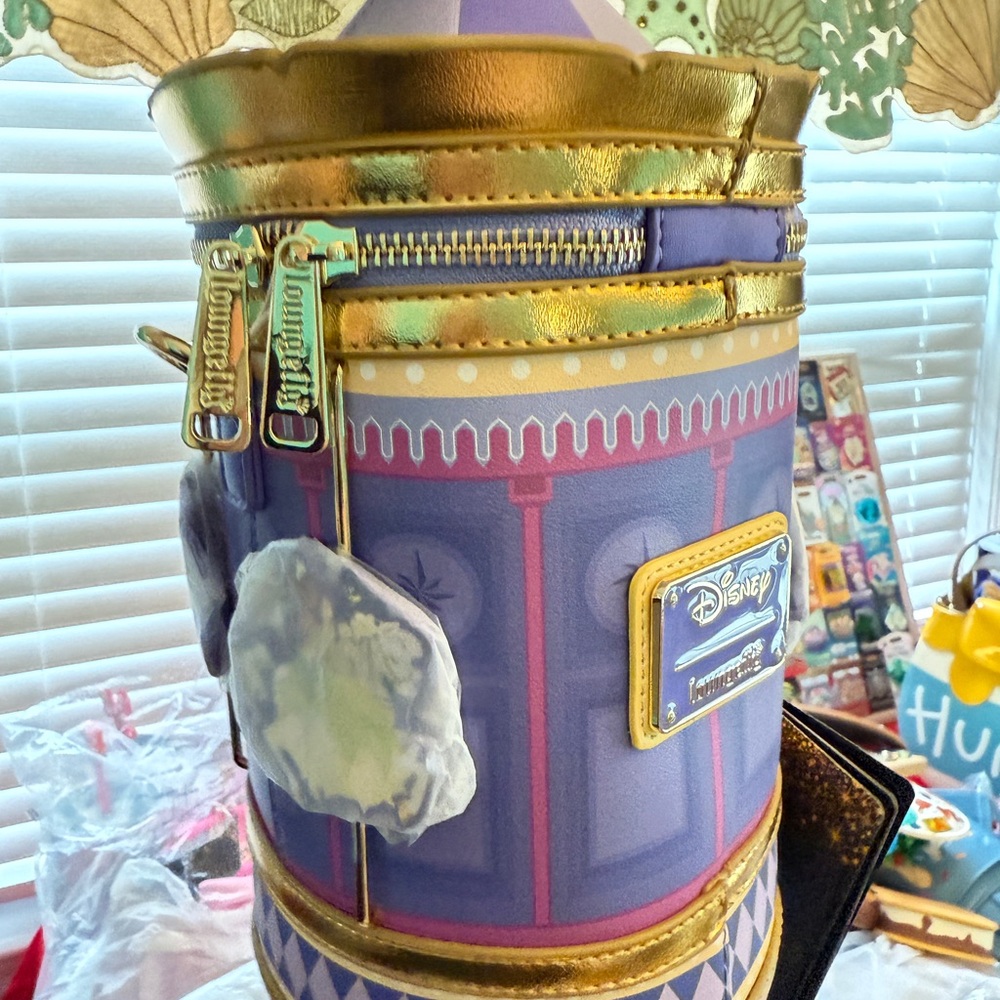 Loungefly Gold and Purple Crossbody Bag with Decorative Pattern